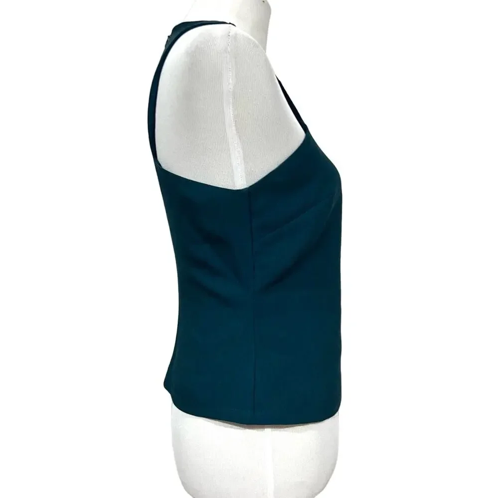 Annie Griffin Beaded Top Sleeveless Tank Fitted Teal Blue Black Women’s Sz 6
